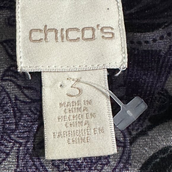 Chico’s size 3(XL/16) navy blue colorblock print velour criss cross neck tunic - Picture 4 of 7